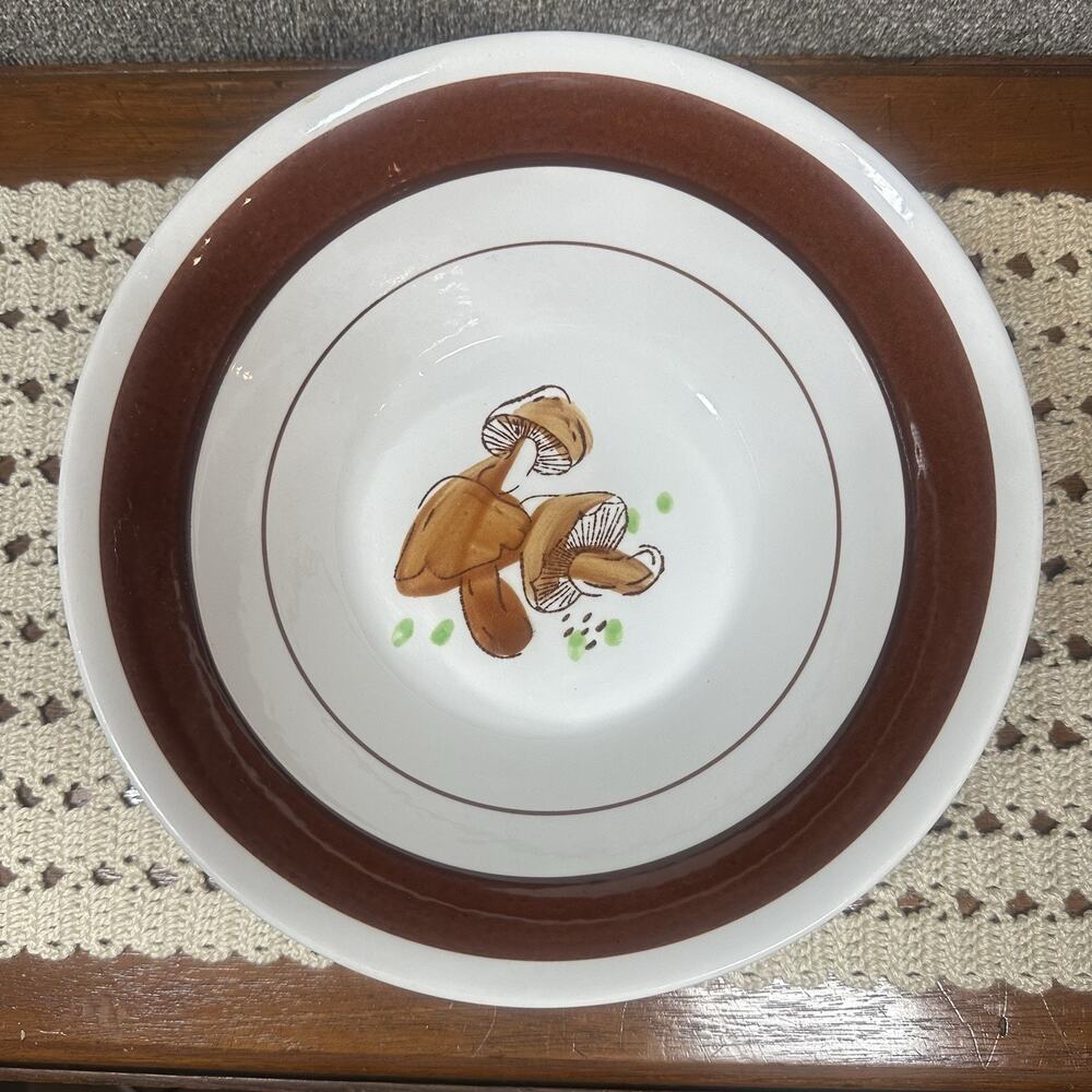 Vtg Hankook Ceramic Mushroom Serving Soup Bowl Made in Korea Fungi Brown 9.25"
